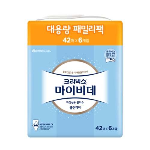 [쓱7클럽]크리넥스 마이비데 클린케어 물티슈 42매*6입