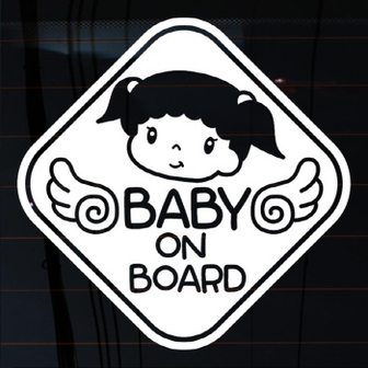 뭉키데코 자동차스티커_미미 마름모 baby on board(화이트)