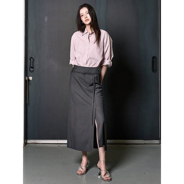 Belted HLine Long Skirt  Ash Stripe (KE6227M044)