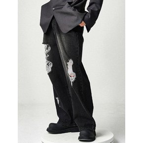 Brush Destroyed Denim Pants  BLUE