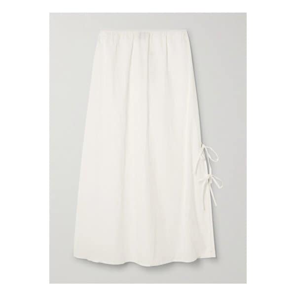 데이지 스튜디오 타이 디테일  코튼 포플린 미디 스커트 화이트 1647597359857598