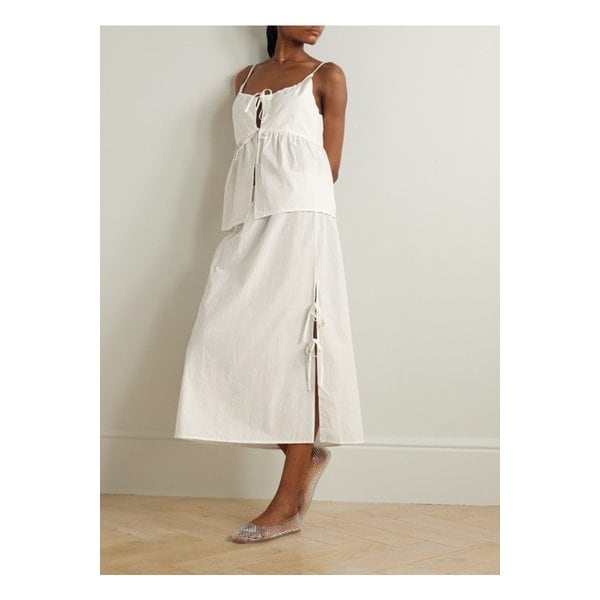 데이지 스튜디오 타이 디테일  코튼 포플린 미디 스커트 화이트 1647597359857598