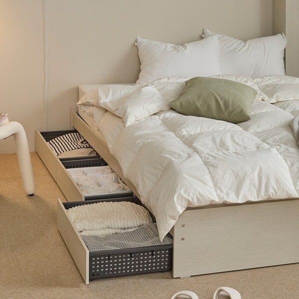 [숨결]꿀잠 바구니서랍 조명 퀸침대 프레임C-착불