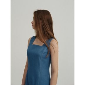 ROUND SQUARE NECK A-LINE OP (MID BLUE)