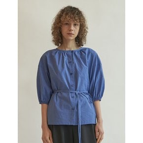 Cotton shirring blouse (Blue)