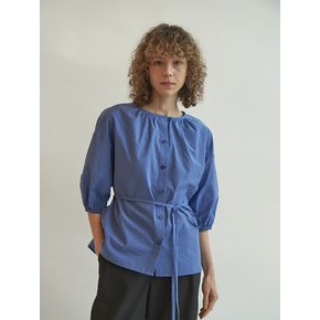 Cotton shirring blouse (Blue)