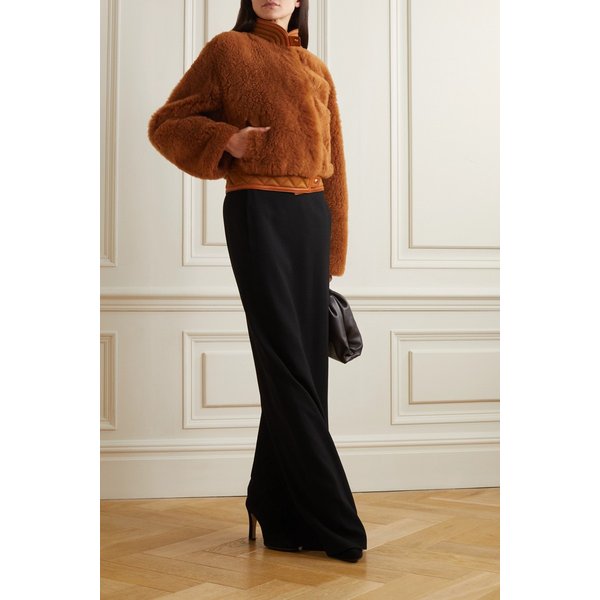 가죽 퀼팅 캐시미어 트리밍 시어링 재킷 브라운 1647597303444019