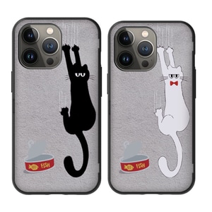  아이폰 14 13 12 11 XR 7 8 휴대폰 케이스 2장 카드수납 마그네틱도어 범퍼 담벼락고양이 디자인