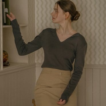 틸아이다이 Lora v-neck cotton modal knit_Gray