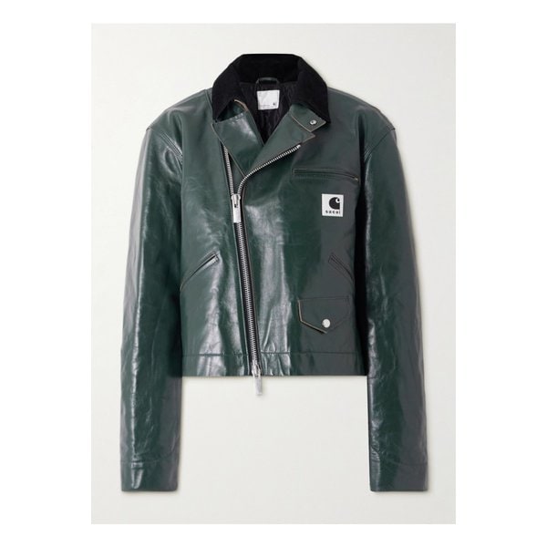칼하트윕 코튼 코듀로이 트리밍 가죽 바이커 재킷 그린 46376663162869268