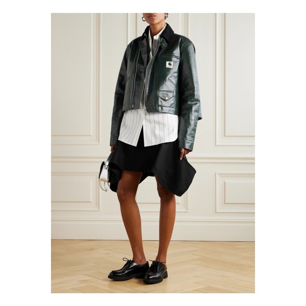칼하트윕 코튼 코듀로이 트리밍 가죽 바이커 재킷 그린 46376663162869268
