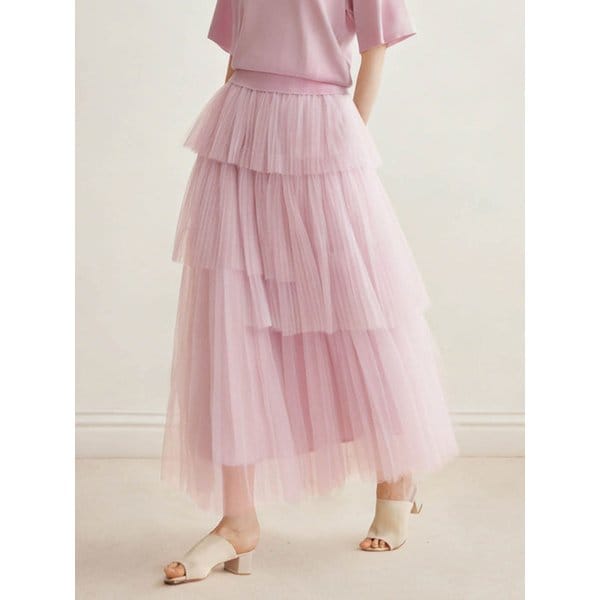 YY_Pleated mesh cake skirt_2color