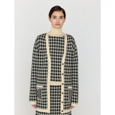 VINKLING Gingham Check Knit Midi Cardigan - Black/Ivory