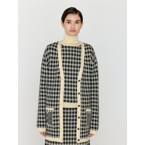 VINKLING Gingham Check Knit Midi Cardigan - Black/Ivory