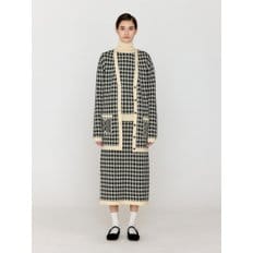 VINKLING Gingham Check Knit Midi Cardigan - Black/Ivory