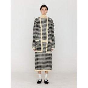 VINKLING Gingham Check Knit Midi Cardigan - Black/Ivory