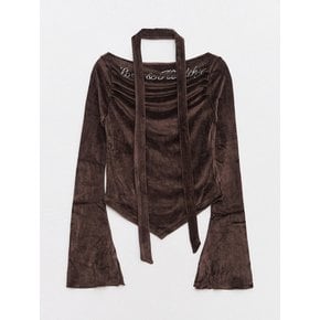 Shine Velvet Drape Cubic Top Brown