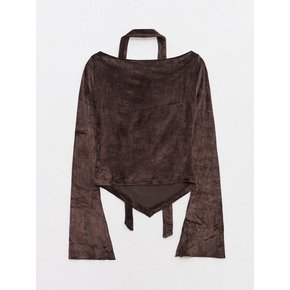 Shine Velvet Drape Cubic Top Brown