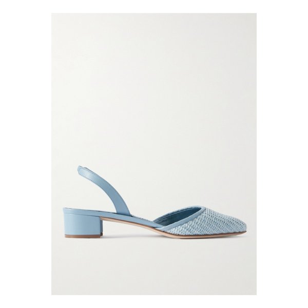 라프로 가죽 트리밍 라피아 슬링백 펌프스 30mm 라이트 블루 1647597360417931