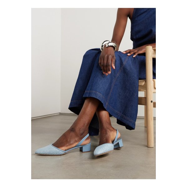 라프로 가죽 트리밍 라피아 슬링백 펌프스 30mm 라이트 블루 1647597360417931