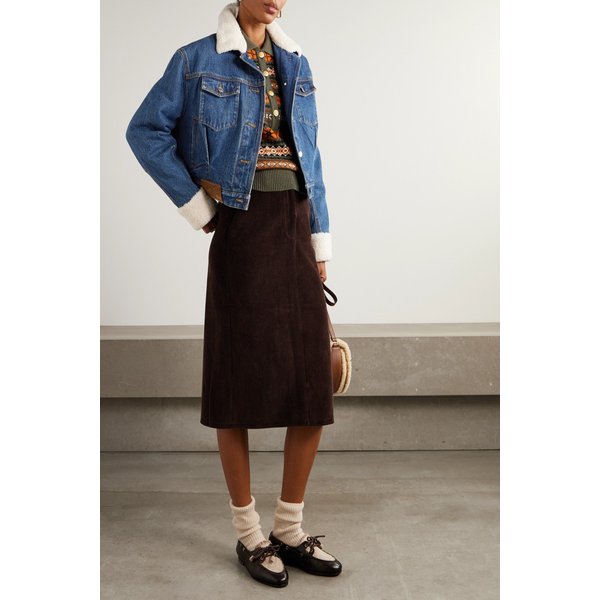 시어링 트림 패딩 데님 재킷 크롭 미드 인디고 46376663162911768