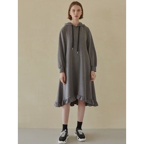 Hooded Frill Long Dress - Charcoal