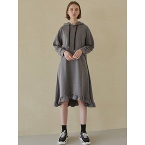 Hooded Frill Long Dress - Charcoal