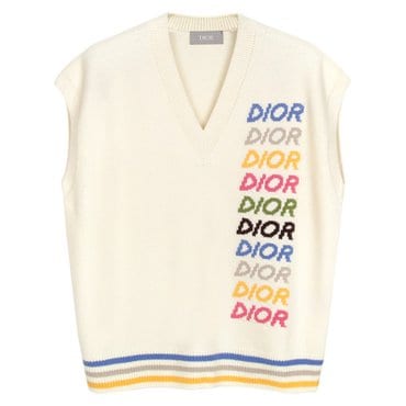 DIOR 디올 24SS 크림 인타르시아 울 캐시미어 니트 베스트 413M650AT773 087