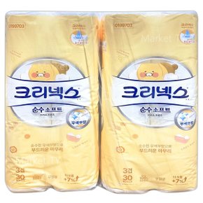 크리넥스 카카오프렌즈 3겹 화장지 30m x 30롤 x 2팩 두루마리 먼지없는 점보