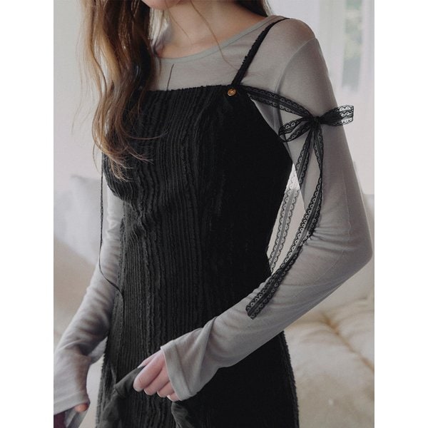 플러티 레이스 스트랩 슬리브리스 미니 원피스