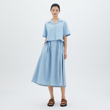 LAP (SET-상의)오픈 카라 데님 크랍 셔츠 AR2DB565