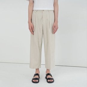 LINEN PLEATS WIDE CROP PANTS_BEIGE