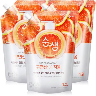  순샘 구연산 자몽 1200ml x 3개 애경 주방세제