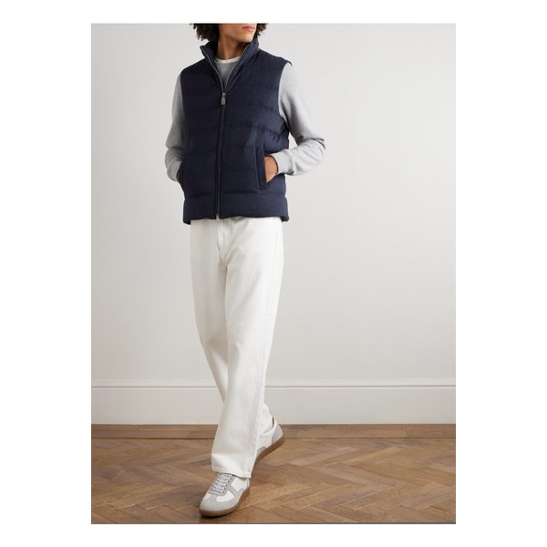 스웨이드 트리밍 퀼팅 실크 캐시미어 혼방 트윌 다운 질레 블루 46376663162874994