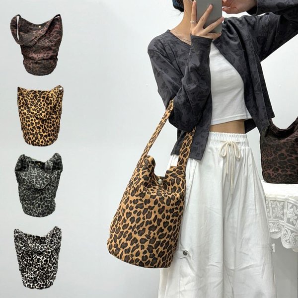 [옷자락] 여자 캐주얼 호피 레오파드 4컬러 원통 토트 숄더백