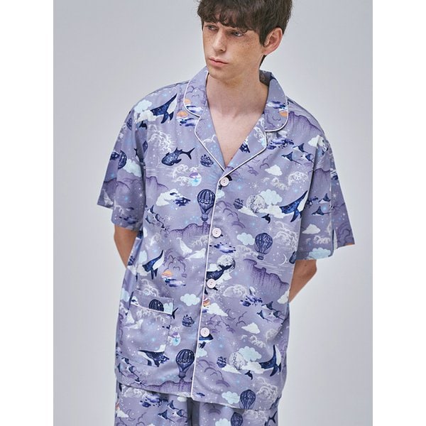 텐셀 모달 스카이웨일랜드 반팔 세트 남성 잠옷