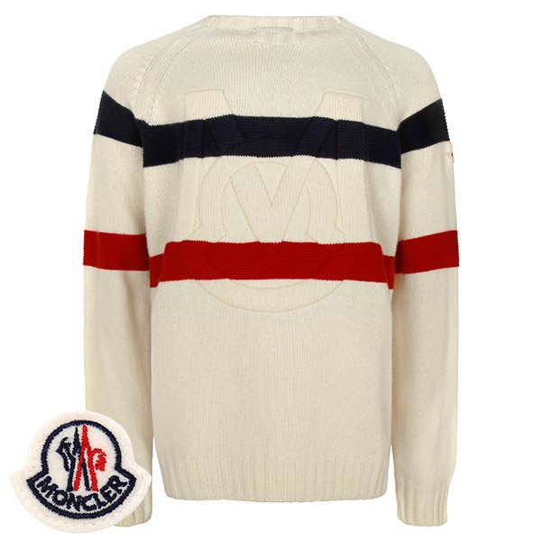 [부산점] 몽클레어 아이보리 울 캐시미어 크루넥 스웨터 9C00001 M1127 P07