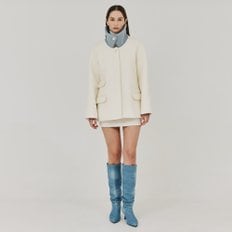 HERRINGBONE HIGHNECK HALF COAT IVORY