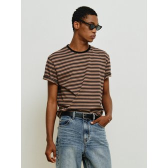 미나브 스트라이프 크롭 반팔 티셔츠 [브라운]