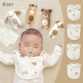 4종세트 부드러운 아기 오가닉 턱받이+인형+손수건2p