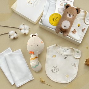 4종세트 부드러운 아기 오가닉 턱받이+인형+손수건2p