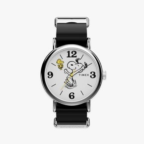 피너츠 위켄더 스누피 우드스탁 가죽시계 40mm