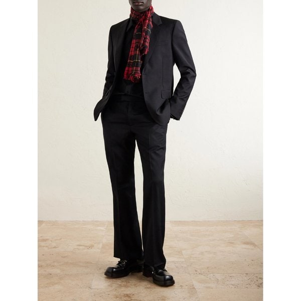 프린지 체크 울 실크 혼방 스카프 46376663163020001