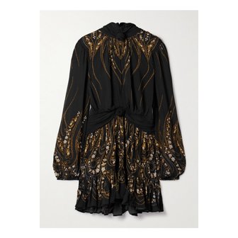 FARM RIO 팜리오 타이넥 플로럴 프린트 조르제트 미니 원피스 46376663162960450