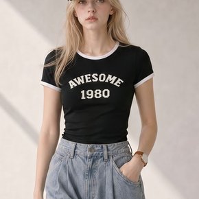 여성 여름 슬림핏 배색 반팔티 3컬러