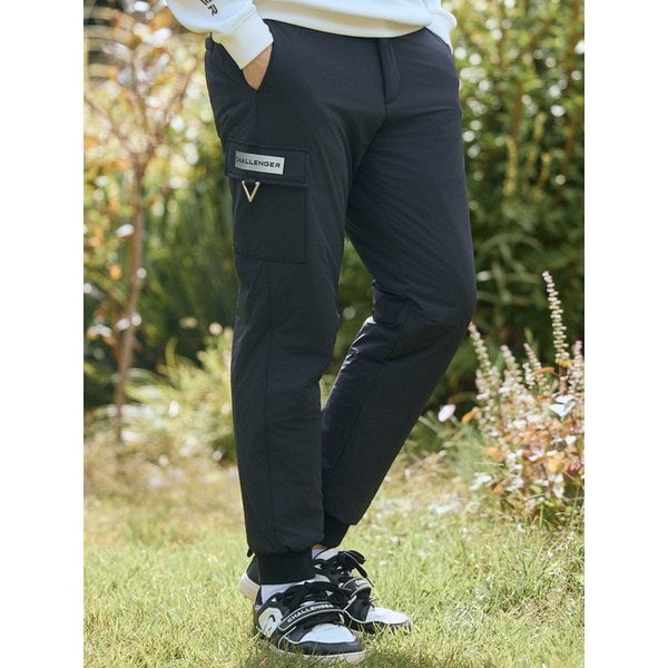 남성 카고포켓 스트레치 경량패딩 조거 팬츠 블랙