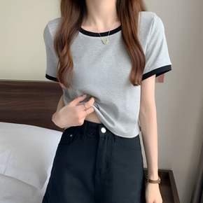 여성 크롭 무지 반팔티 1P 데일리 여름 가을 티셔츠 여자반팔티