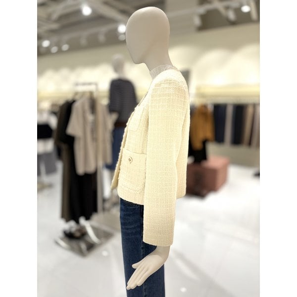 [부산점] [씨씨콜렉트] 노카라 프린지 격자패턴 트위드 자켓 (E254MSF130A)