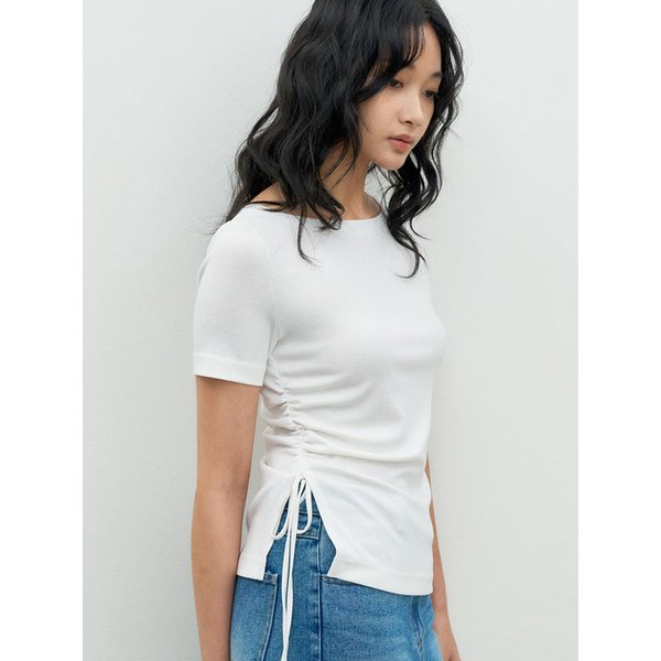 BOAT NECK UNBALANCED SHIRRING T-SHIRT IVORY MBESTO005IV