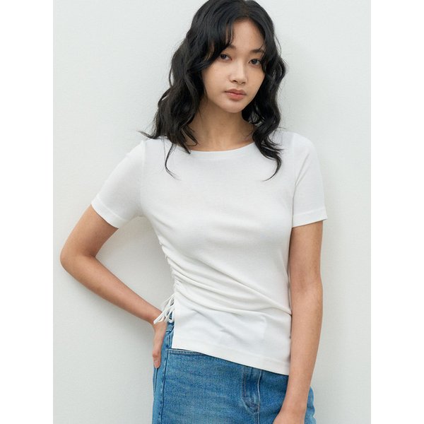 BOAT NECK UNBALANCED SHIRRING T-SHIRT IVORY MBESTO005IV